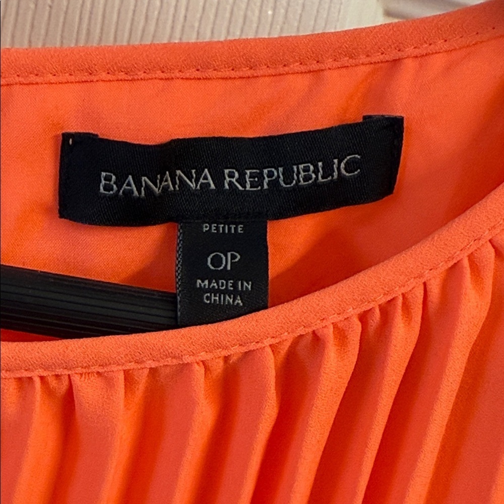 Banana Republic Tangerine Orange Belted Pleated Petite Dress 0P Sleeveless - Picture 11 of 15
